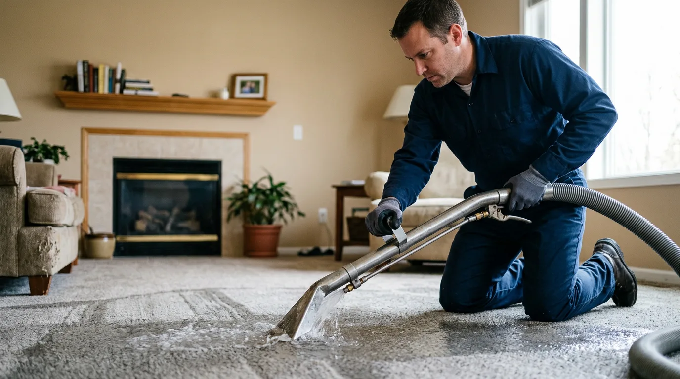 Water damage restoration technician working near Manvel, TX